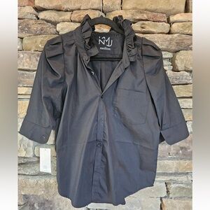 KMJ Bontina Ruffle Shirt Black Medium NWT